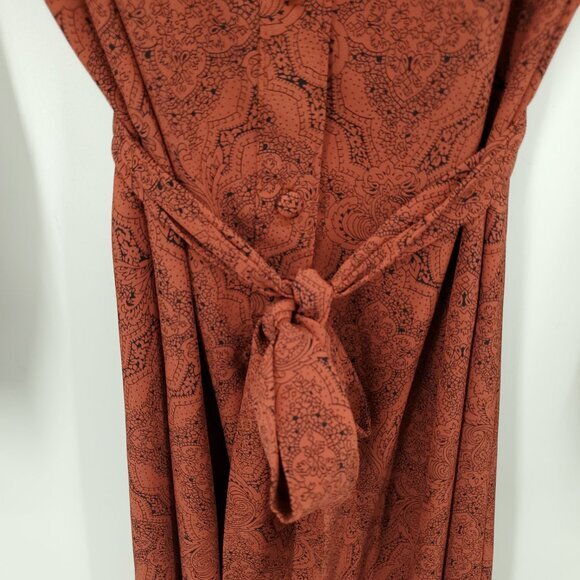 VTG Lanvin Peter Pan Collar Paisley Long Sleeve Midi Shirt Dress 12 Red/Orange - Picture 8 of 16
